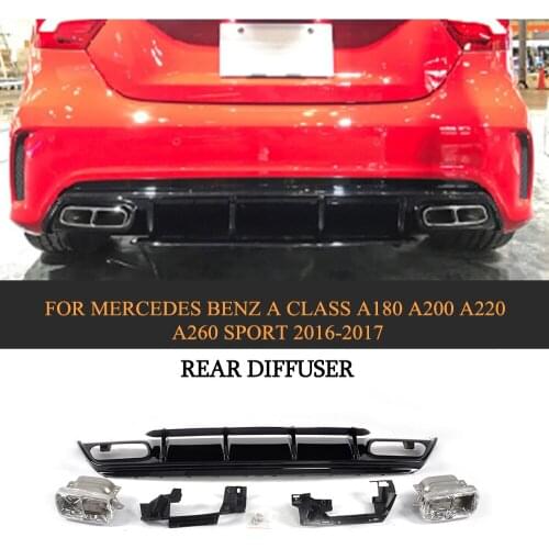 PP Car Bumper Lip Diffuser With Exhaust Muffler For Mercedes Benz A Class A180 A200 A220 A260 Sport Hatchback 4 Door 16-17