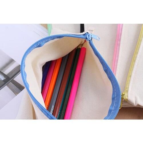 Blank Canvas Zipper Pencil Cases Pen Pouches Cotton Cosmetic Bags Makeup Bags Mobile Phone Clutch Bag Organizer