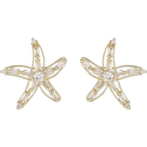 Neptune Five-Pointed Star Earrings Silver Pin Earrings Starfish Womens Earrings Earrings Hollow Crystal Womens