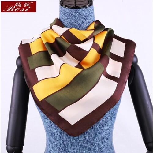 Women Scarf Silk winter Print lattice stripe satin Square Scarves Luxury Brand Quality fashion Female Shawls scarfs for ladies