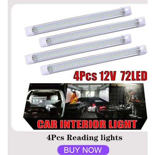 4Pcs 72 LED Interior Light Strip Bar Car Van Bus Caravan ON/OFF Switch 12V 12 VOLT 2021 New 4Pcs Reading lights