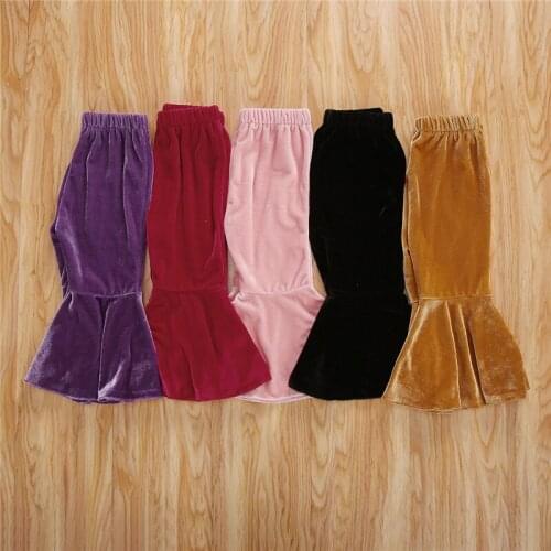 Spring Autumn Girls Casual Velvet Pants Toddler Kids Baby Girls Solid Color Bell Bottom Wide Leg Pants Leggings Trousers 1-6Y