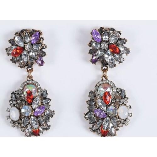 Red Purple Rhinestone Multilayer Fashion Long Earring For Women Fashion Jewelry New Arrival Vintage Metal Gems Drop Earrings