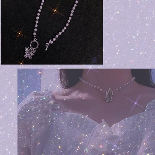 Women Charm Necklace Peach Heart Butterfly Pearl Necklace Vintage Diamond Clavicle Choker For Ladies Girls Clothes Accessories