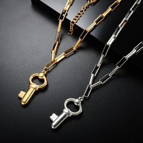 ZMFashion Punk Hip Hop Necklace High Quality Stainless Steel Men Women Key Pendant Necklace Gothic Jewelry Aesthetic Accessories