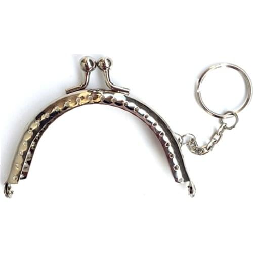 10Pcs Silver Tone Arc Frame Metal Clutch Kiss Clasp With Key Ring Coins Bag Purse Handbag Handle Accessories 8.5cm