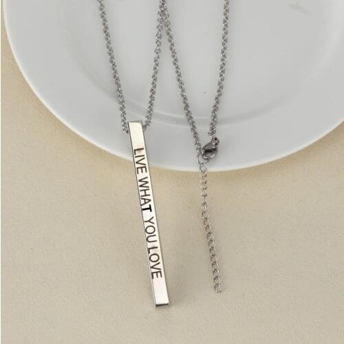 10pcs Lettering Inspirational Necklace LIVE WHAT YOU LOVE Stainless Steel Simple Stereo Stick Necklace Fashion Jewelry