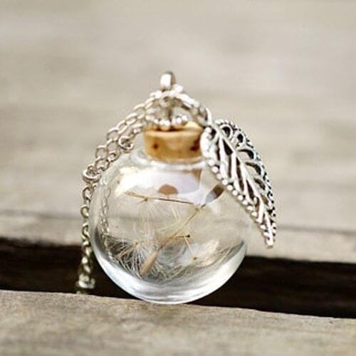 3PCS 25MM Dandelion Necklace with Leaf Charm Romantic necklace Botanical Charm Long necklace Gift for Women