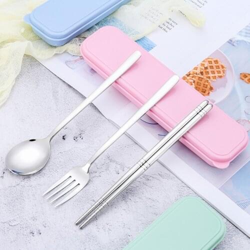 3Pcs Convenient Metal Cutlery Set Stainless Steel Fork Spoon Chopsticks Combination Reusable Dinnerware Tableware Kitchen Tools
