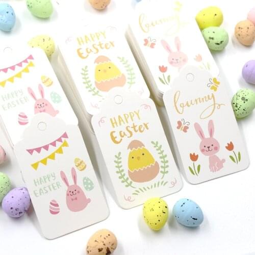 50PCS Easter Rabbit Kraft Paper Tags With Rope Kids Gift Labels DIY Craft Hanging Ornaments Package Tag Supplies Decorations