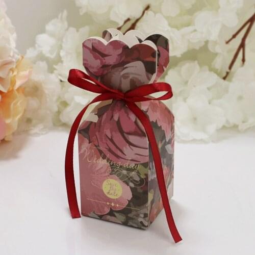 6pcs Marble Design Wedding Dragees Candy Gift Box Chocolate Flower Bag Deco Mariage Cookie Carton Cake Cardboard Box with Ribbon