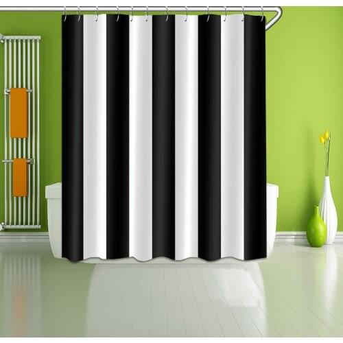 72'' Black & White Stripes Bathroom Shower Curtain Liner Polyester Bathroom Waterproof Fabric Curtain & 12 Hooks