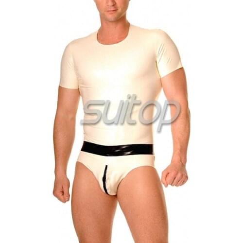 White 100% nature rubber latex clothes top T-shirts for man