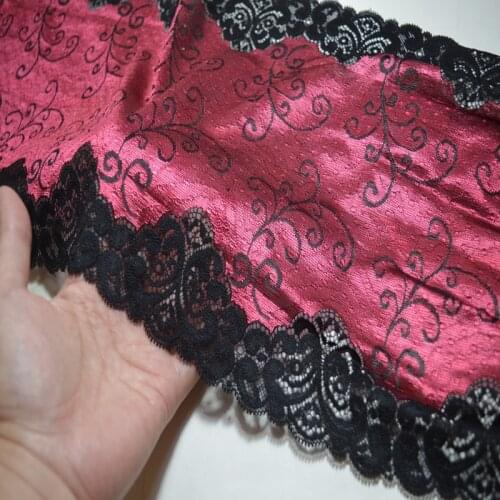 1y 23CM black edge shiny red Elastic Lace Fabric,Sewing Trim Wedding Lace,DIY Garment Accessories17112520