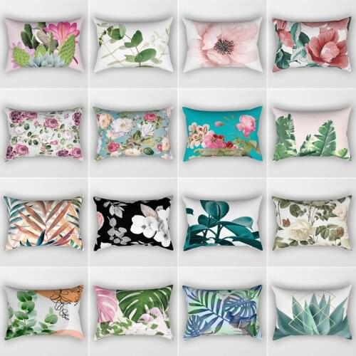 Nordic Greenery Sofa Waist Pillow Cushion Two-Side Pattern Simple Pillow Cover Leaves Flowers Backrest Home Decoration