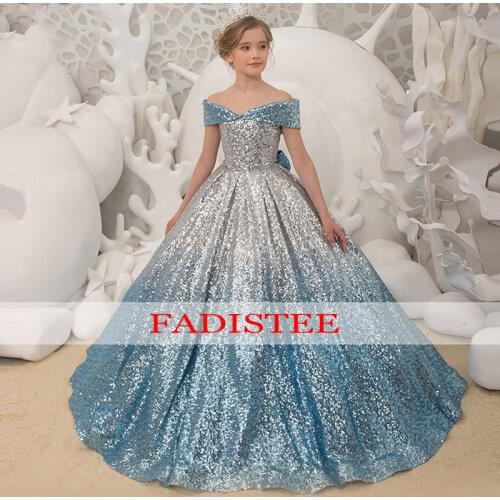 Sequins Long Flower Girls Dress For Wedding First Holy communion Pageant Party Gown Off The Shoulder 2021 Real Photos Bling