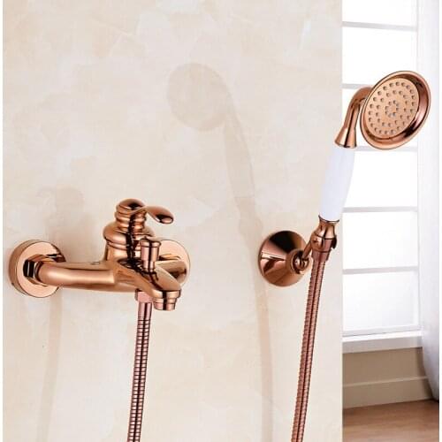 European style Wall Mount Brass Gold Plated Bathtub Faucet With Luxury Hand Shower Set Bathroom Shower Faucet Hot Cold Mixer Tap