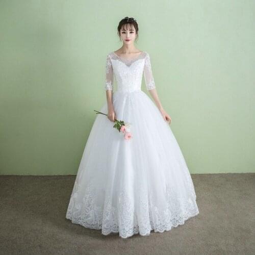 Beauty-Emily Wedding Dresses Luxury 2021 Lace Embroidery Beads Appliques Half Sleeves Marriage Dress Bridal Gowns