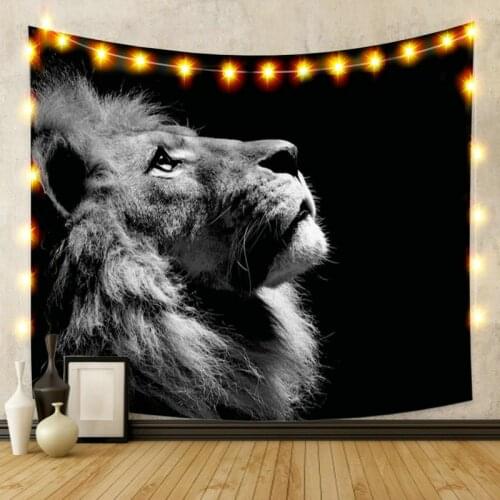 Handsome Lion Black Tapestry Vintage Exotic Summer Plant Nature Frame for Bedroom Photography Wall Decor
