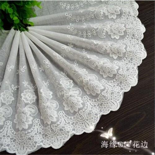 Hot Sale 3 Yards Off White High Quality 100% Cotton New Embroidered Lace Trim Clothing Accessorie DIY Lace Fabric 22cm Width
