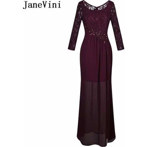 JaneVini Lace Long Sleeve Plus Size Mother of the Bride Dresses Chiffon Beaded Mermaid Evening Dress Long Transparent Party Gown