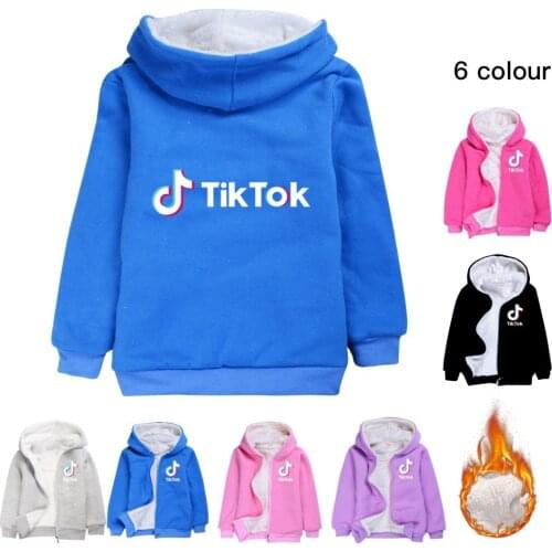 TIK TOK Autumn Winter Boys Girls Hooded Jacket Cartoon Print Coat Kids Warm Cashmere Clothes