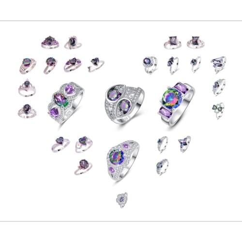 Lingmei New Wholesale Wedding Rings Rainbow Zircon Silver Color Ring Size 6-10 Gorgeous Cocktail Party Jewelry Women