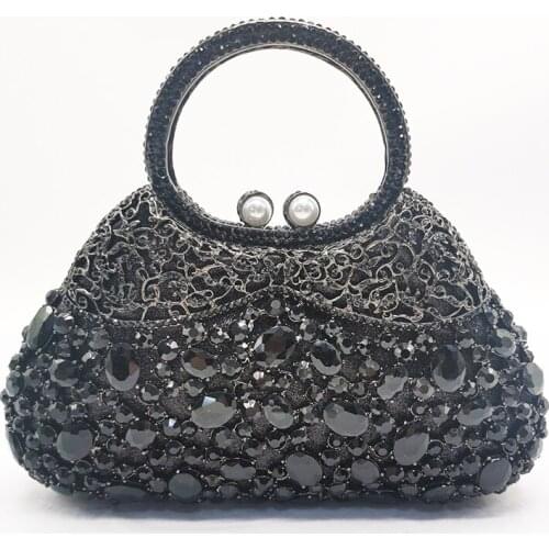 Best Design Evening Clutches Black Rhinestone Purse Women Crystal Long Chain Shoulder Bag Small Girl Phone Crossbody Handbag