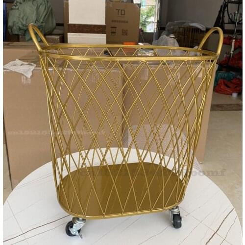 North Metal Gold Color Dirty Clothes Storage Handle Wheel Laundry Basket Home Creative Organizer with Wheel Dirty Clothes Hamper