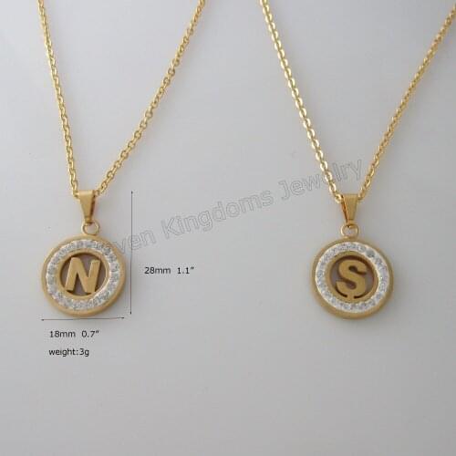 Min order 10$ STAINLESS STEEL color BY - GOLD 20" CAN BE SHORT NECKLACE & LETTER INITIAL N / S CZ STONE PENDANT