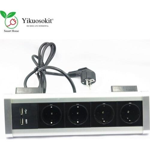 High Quality Triangle EU 2 USB Black Table Mounted Power Tabletop Sockets Electrical Desktop Outlets Fixed By Screw