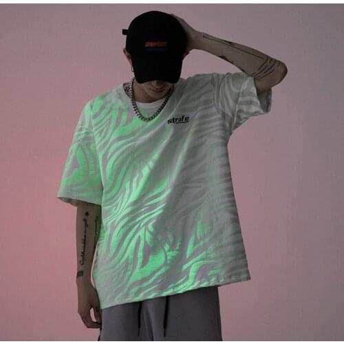 Black/White Fashion Luminous Printed Tshirt Men Short Sleeve O-neck Cotton T Shirt Mens Harajuku Hip Hop Streetwear T-shirt