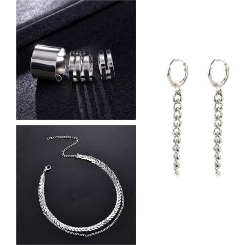 Fashion Women Lady Elegant V Sequins Chain Necklace Bib Party Earrings Double Layer Necklace Jewelry Choker Necklace Gift