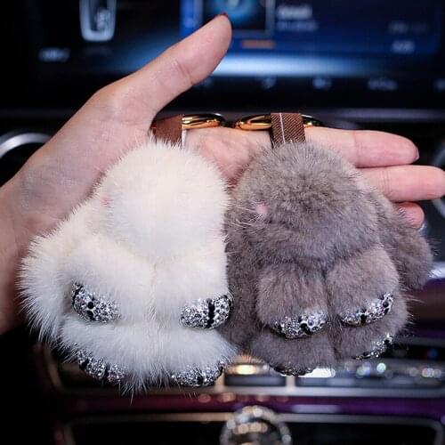 Fashion Cartoon Rabbit Diamond Crystal Plush Keychain Handbag Car Keyring Women Diamante Rabbit Key Buckle Key Chains Girls