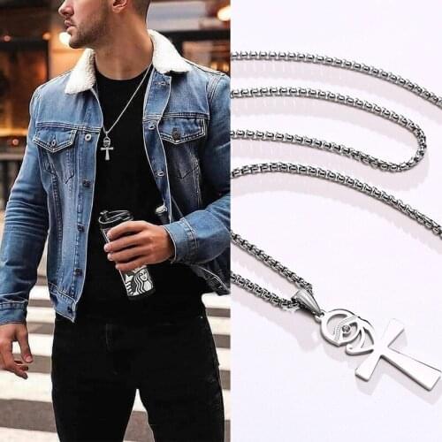 The eye of Horus combined with Anka Cross CZ Pendant Necklace for Men Stainless Steel Egyptian Jewelry Accessories