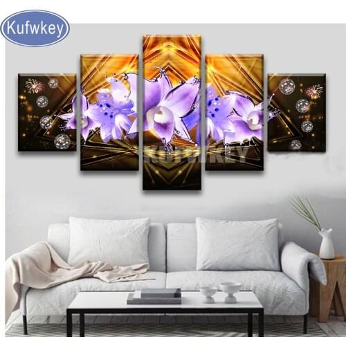 KUFWKEY 5pcs Diamond Embroidery 3D Full Drill Painting Diamond Mosaic Cross Stitch "shiny lily" Pasted Painting DIY Crafts Decor