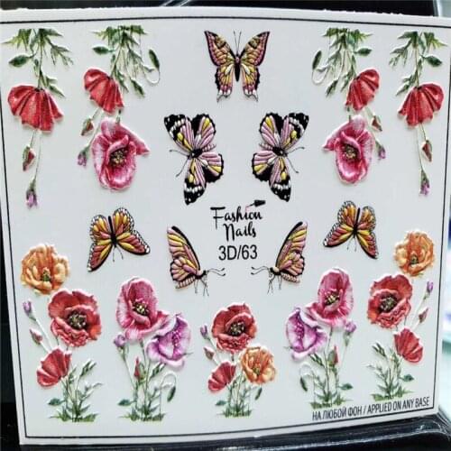 6d DIY Cubic Engraved Flower Serious Non-trace Nail Stickers Water Slide Nail Decals