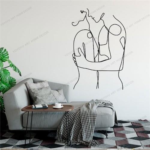 Couple Line Draw Art Wall Sticker For Home Decor Living Room Fashion Wall Decals Valentines Removable Murals Wallpoof CX1519