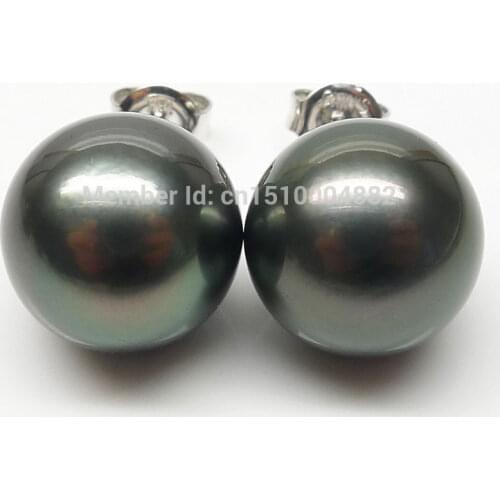 GENUINE TAHITIAN PEARL 18 White Gold EARRING!PERFECT STUD