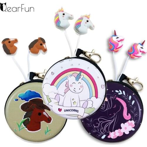 Unicorn Cartoon Earphones Colorful Rainbow Horse In-ear Earphone With Case Earbuds With Mic For Xiaomi Smartphone Kids Gifts