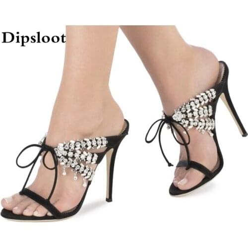 Summer New Brand Women Sexy Hot Pink/Black/Blue Satin Crystal Self-tie 115 mm Stiletto Heel Sandals Slip On Lace Up Party Shoes