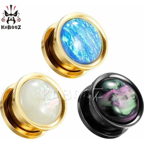 White Blue Black Opal Stainless Steel Earrings Ear Piercing Expanders plugs Stretchers Ear Tunnels Gauges Fashion Body Jewelry