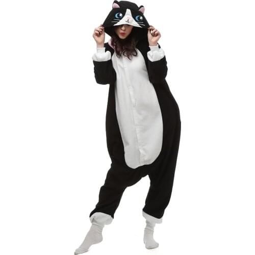Animal Kigurumi Pajamas Cat Onesies For Adults Cartoon One-Piece Onsie Men Kitty Pyjamas Halloween Jumpsuit Women Cosplay Suit