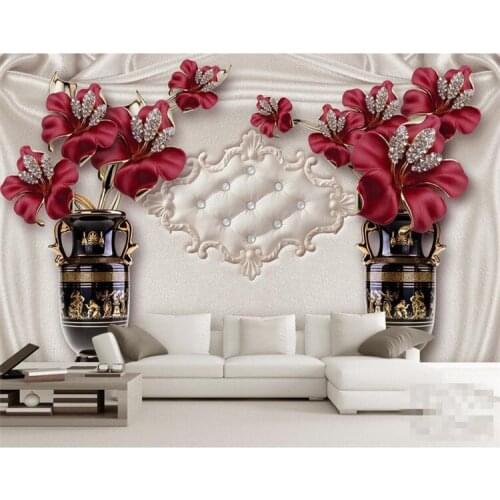 3d simple flowers fresh high-grade tiles atmosphere noble European jewelry flowers TV background wall paper sofa living room mur