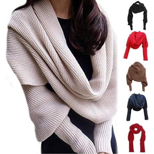 Unisex Fashion Knitted spring winter women Scarf scarves warm shawls with Sleeves Long Wraps Shawls for Winter Autumn