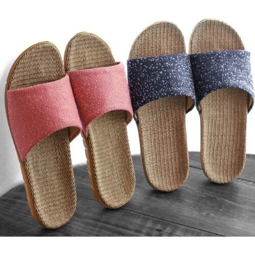 Womens/Mens Summer Home Shoes Casual Blue Couple Linen Slippers Ladies/Male Beach Flip Flops Female Bathroom Slides Soft Sandals