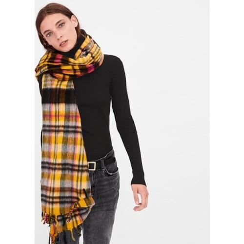 Winter Soft Plaid Cashmere Scarf Women Scarves YellowShawls Wraps Thicken Warm Unisex Basic Blanket Tassel Pashmina Stoles