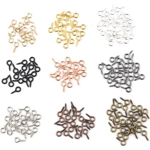 200pcs Mini Screw Eye Pins Eyepins Hooks Eyelets Screw Threaded Iron Alloy Clasps Hook Jewelry Findings For Bracelet DIY Earring