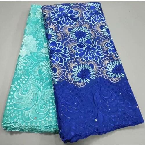 2021 Latest French Net Lace Fabric African 100% Cotton Embroidery Swiss Voile Lace in Switzerland 2.5+2.5Yards For Women Dress
