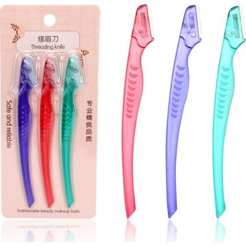 3Pcs/set Portable Eyebrow Trimmer With Protection Case Mini Eyebrow Shaver Hair Removal Blade Makeup Knife Cosmetic Beauty Tools